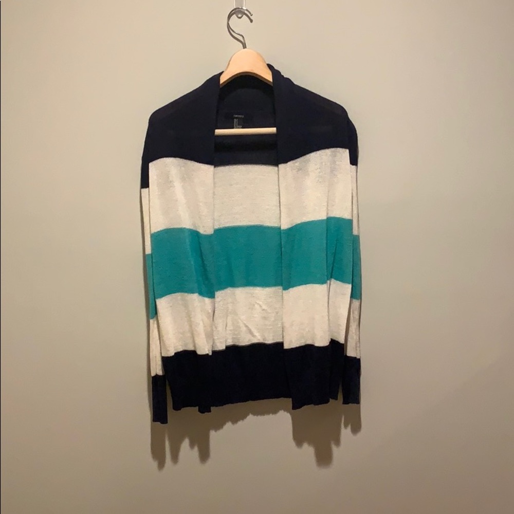 Navy & Teal Striped Forever 21 Cardigan